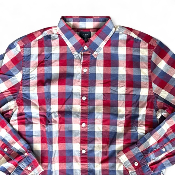 J. Crew Mens Gingham Plaid Button Down Shirt Long Sleeve Collar Size Medium - Picture 4 of 8